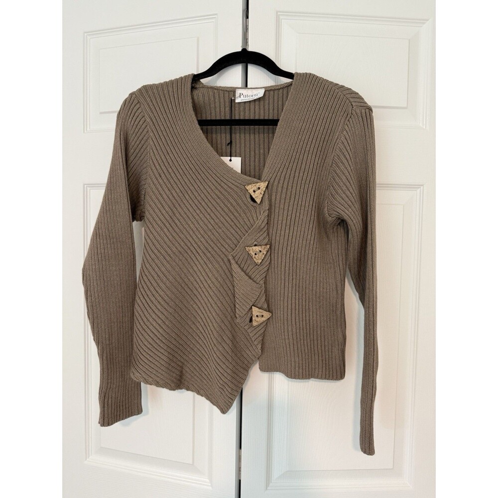 Putorti‎ Women's Artsy Sweater 3/4 Sleeve Asymmetrical Stretch Button M NEW